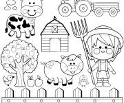 Coloriage Le petit fermier et les animaux de la ferme
