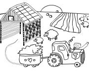 Coloriage Le petit gar&ccedil;on apporte du foin aux animaux
