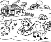 Coloriage Le petit gar&ccedil;on qui travaille dans sa ferme