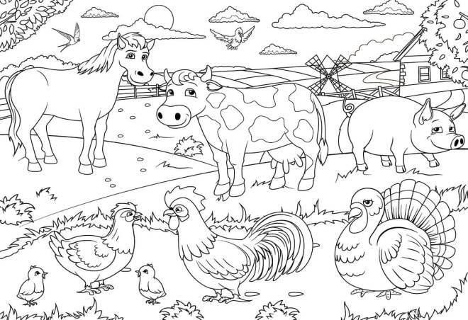 Coloriage et dessins gratuits Les animaux dans le pré à imprimer