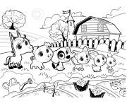 Coloriage Les animaux de la ferme Kawaii