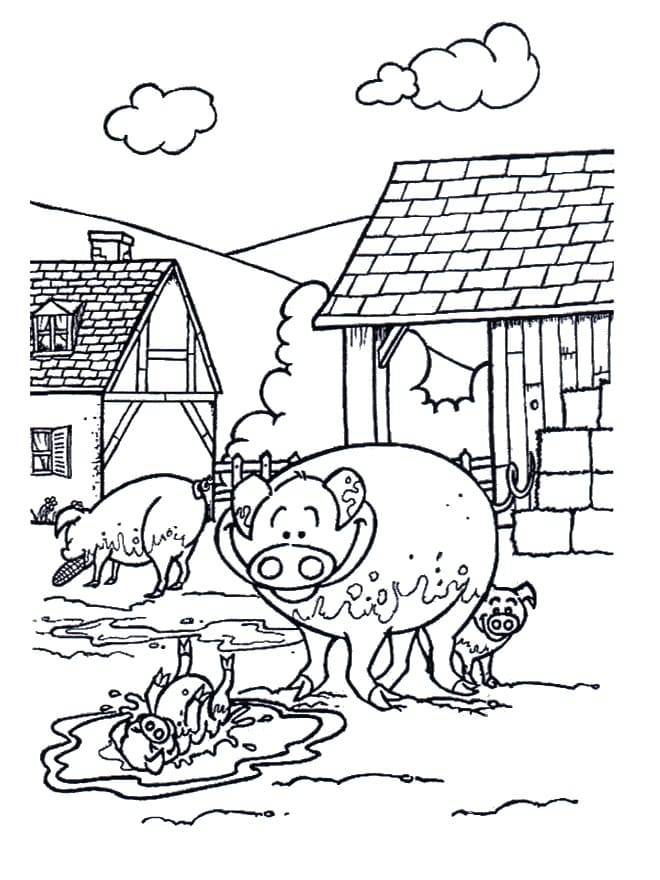 Coloriage et dessins gratuits Les cochons de ferme à imprimer
