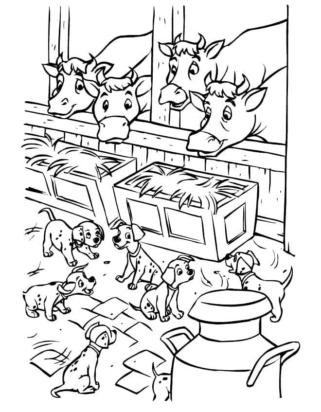 Coloriage et dessins gratuits Les Dalmatiens s'amusent dans la ferme à imprimer