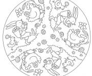 Coloriage Mandala animaux ferme