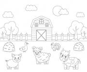 Coloriage Paysage des animaux de ferme couleur