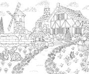 Coloriage Paysage ferme adulte