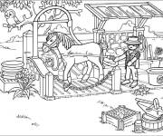 Coloriage Personnage lego et son cheval dans la ferme