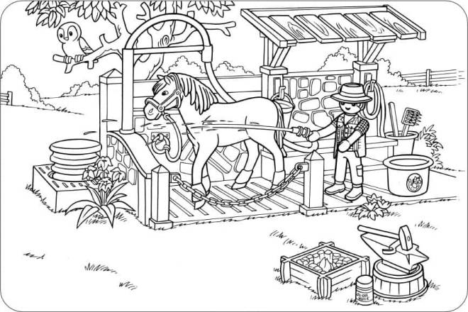 Coloriage et dessins gratuits Personnage lego et son cheval dans la ferme à imprimer