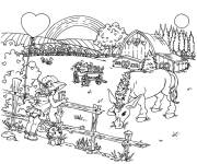 Coloriage Petite fille et l'amour de la ferme