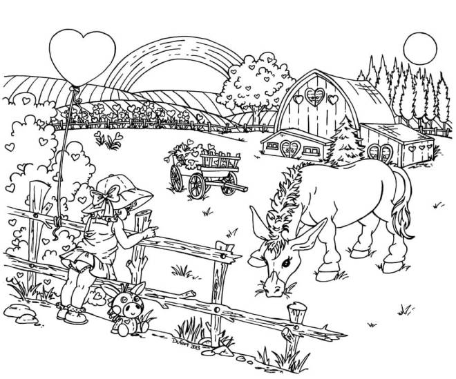 Coloriage et dessins gratuits Petite fille et l'amour de la ferme à imprimer