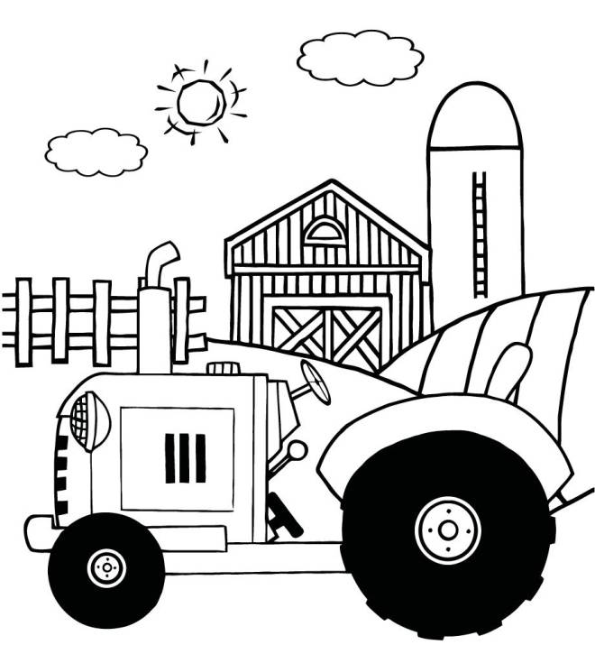 Coloriage et dessins gratuits Tracteur à la ferme en noir et blanc à imprimer