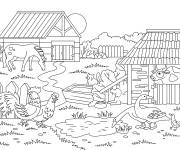 Coloriage Une ferme avec animaux