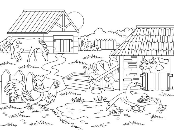 Coloriage et dessins gratuits Une ferme avec animaux à imprimer