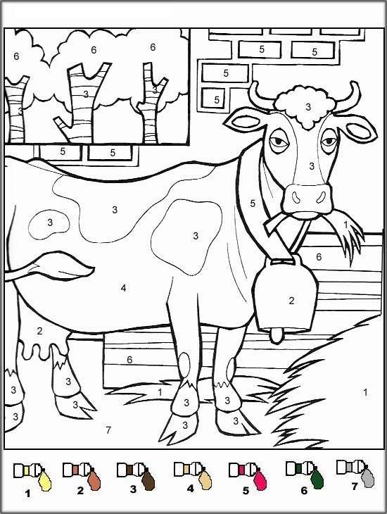 Coloriage et dessins gratuits Vache de la ferme numéroté à imprimer