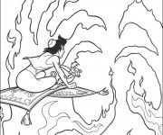 Coloriage Aladdin vole à travers les flammes