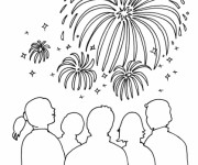 Coloriage Des spectateurs regardent le Feu d'artifice