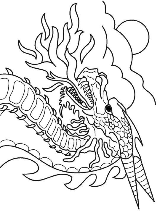 Coloriage de dragon chinois de feu