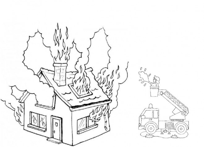 Coloriage Incendie Dans Une Maison Dessin Gratuit à Imprimer