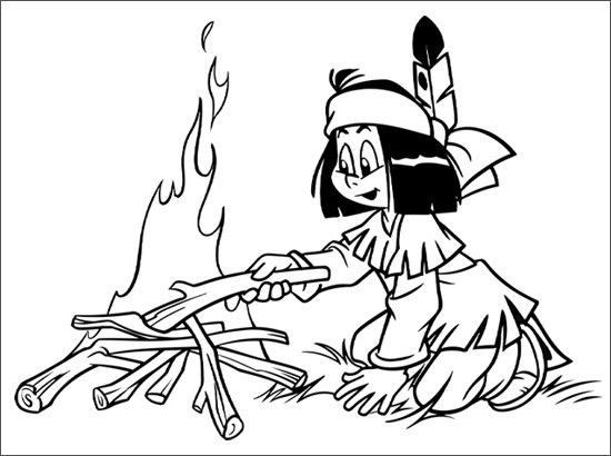 Coloriage Indienne Allume Le Feu Dessin Gratuit à Imprimer
