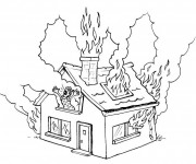 Coloriage Maison en incendie