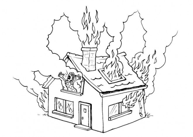 Coloriage et dessins gratuits Maison en incendie à imprimer