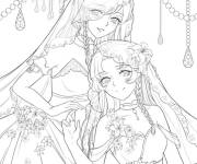 Coloriage Deux belles filles ado de manga