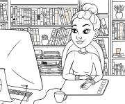 Coloriage Fille ado a la biblioth&egrave;que