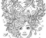Coloriage Fille ado avec cheveux en feuilles