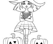 Coloriage Fille ado avec citrouille d'halloween