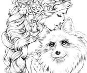 Coloriage Fille ado avec son chien