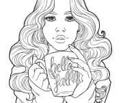 Coloriage Fille ado avec une tasse