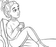 Coloriage Fille ado boit du chocolat chaud