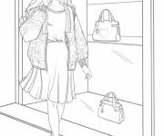 Coloriage Fille ado fait le shopping