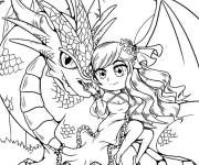 Coloriage Fille ado kawaii avec le dragon