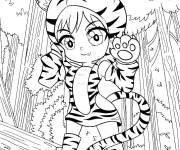 Coloriage Fille ado mignonne en tenu de tigre