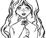 Coloriage Fille ado tenant une fleur