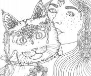 Coloriage Fille adolescente avec son chat
