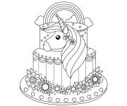 Coloriage G&acirc;teau en motif de licorne pour ado
