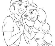 Coloriage Jasmine et Aladin amoureux pour fille ado