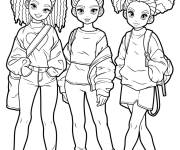 Coloriage Trois filles adolescentes portant des vêtements a la mode