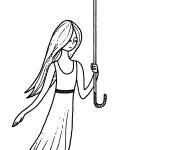 Coloriage Une fille ado avec un parapluie-nuage