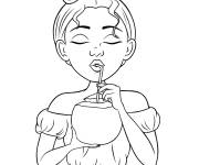 Coloriage Une fille ado d&eacute;guste le coconut
