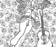 Coloriage Une fille ado hippie dans le champ des fleurs