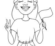 Coloriage Une fille ado tenant un drapeau