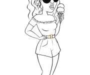 Coloriage Une fille adolescente mange la glace