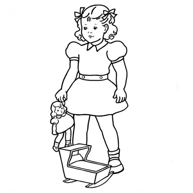 Coloriage Fille de 12 ans porte sa poupée dessin gratuit à