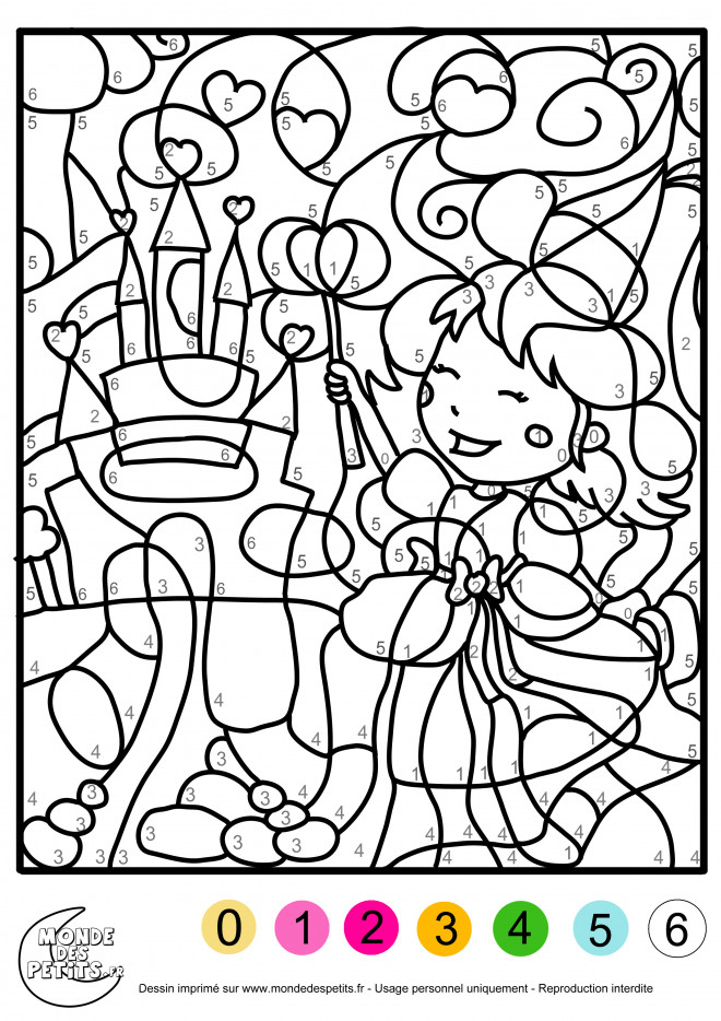 Coloriage Fille et Chiffres magique dessin gratuit à imprimer