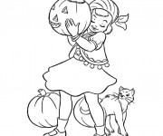 Coloriage Fille et Citrouille de Halloween