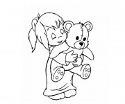 Coloriage et dessins gratuit Fille et sa Peluche à imprimer