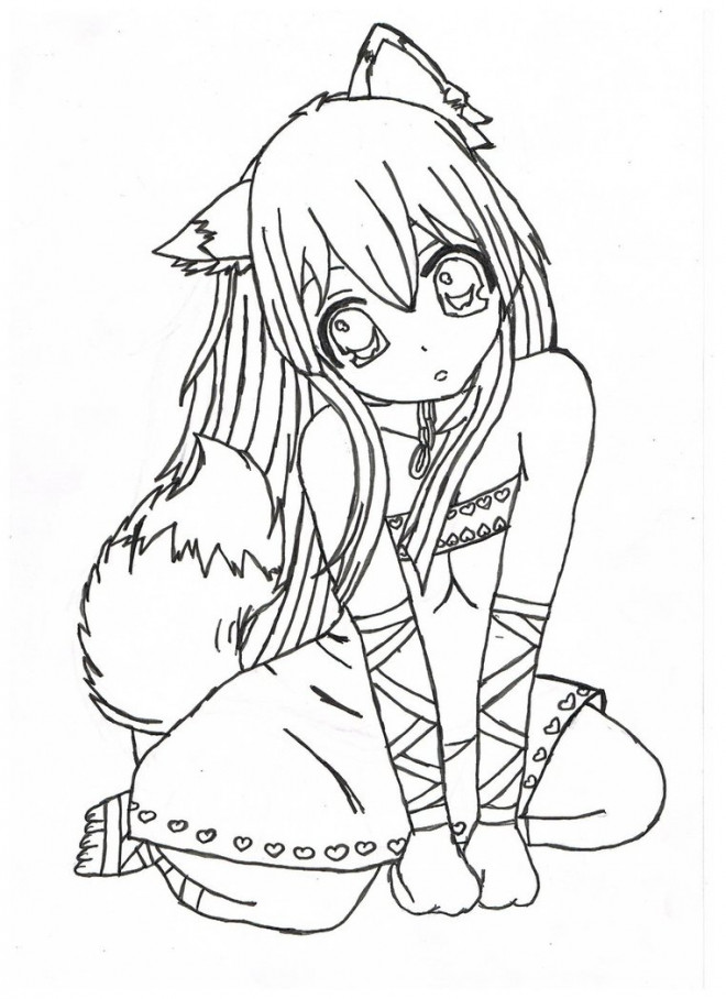 Coloriage Fille Kawaii sur ordinateur dessin gratuit à imprimer